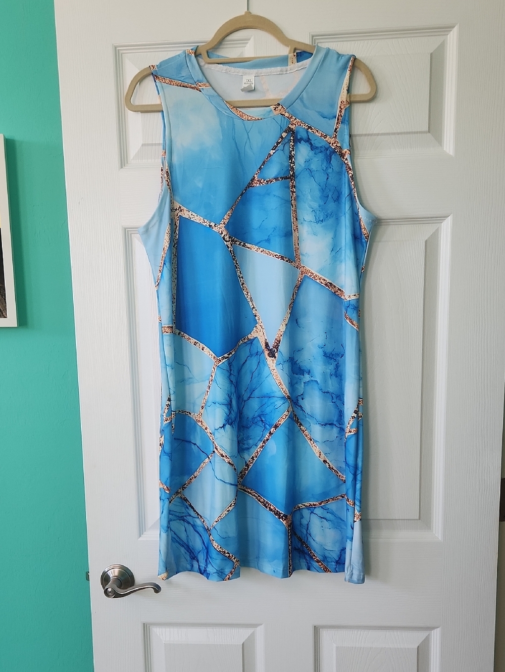 Womens Blue Sleeveless Shift Dress